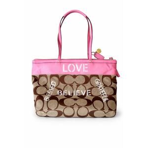 Upstyled Coach 11691 Pink Graphic Tote Hand Painted